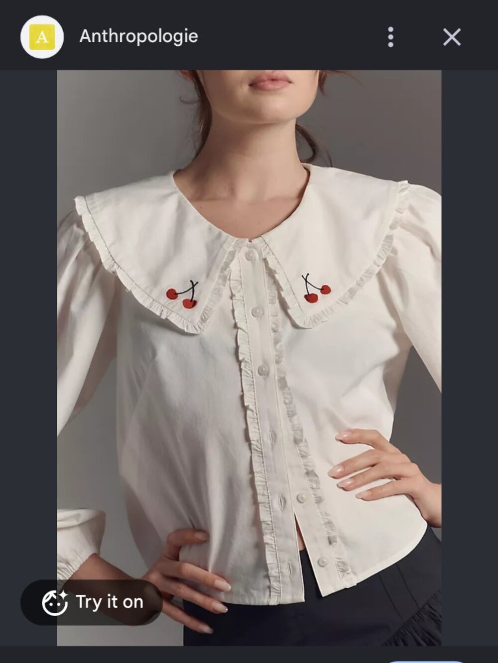 anthropologie maeve ruffled long sleeve embroidered cherry blouse xl